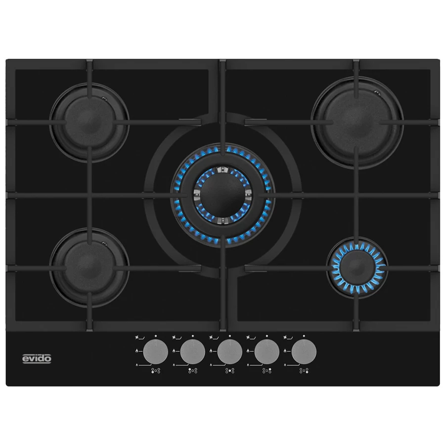 EVIDO MURANO 70B gáz főzőlap WOK égővel, fekete, 70cm (TGEMU_7B)