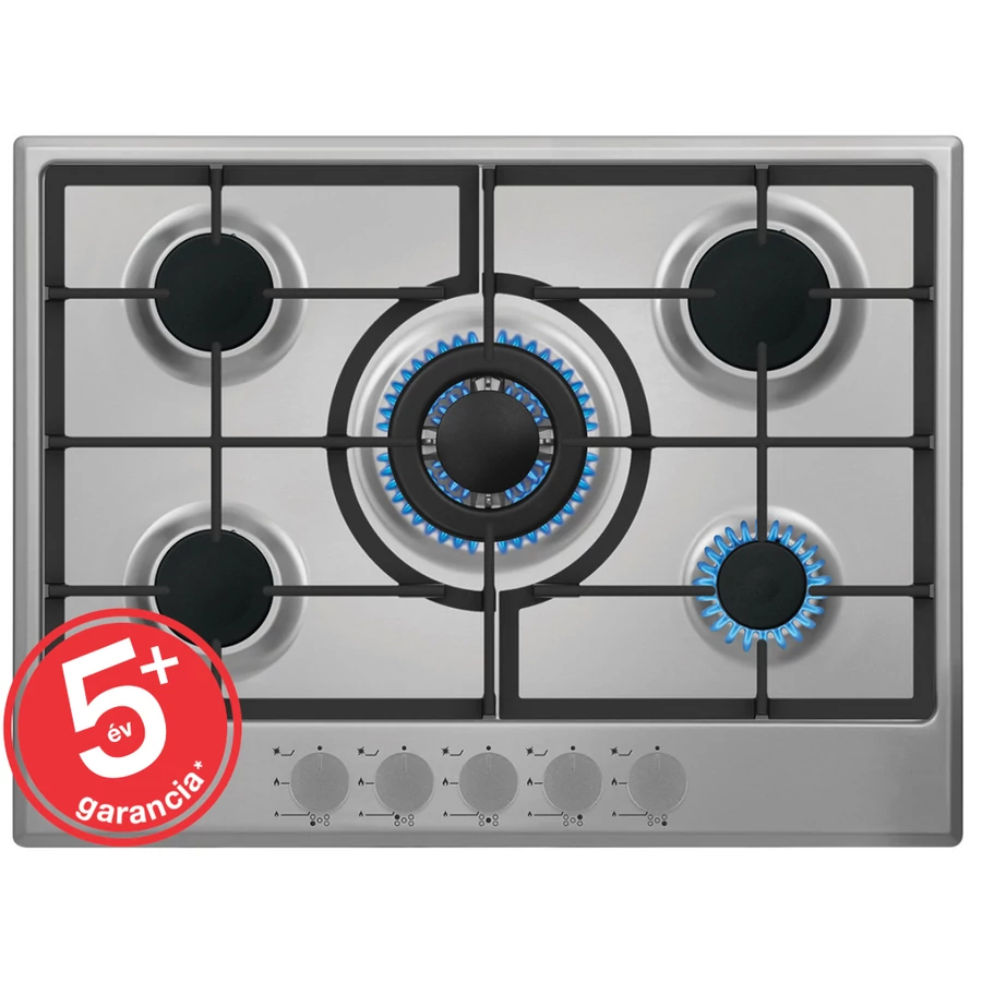 EVIDO VALEO 70X gáz főzőlap WOK égővel, inox, 70 cm, öntöttvas edénytartók