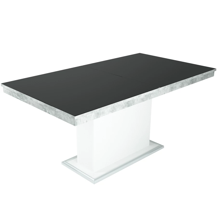 FLÓRA PLUSZ asztal 160(+40)cm - Beton-Fehér / Magasfényű Fekete
