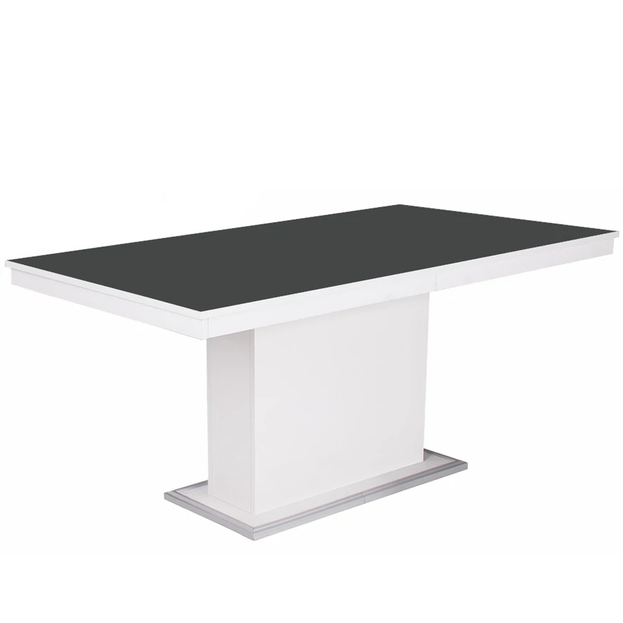 FLÓRA PLUSZ asztal 160(+40)cm - Rusztik Fehér / Magasfényű Fekete