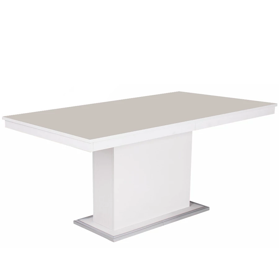 FLÓRA PLUSZ asztal 160(+40)cm - Rusztik Fehér / Magasfényű Latte
