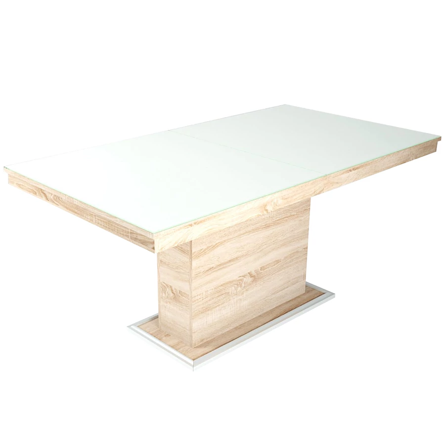 FLÓRA PLUSZ asztal 160(+40)cm - Sonoma Tölgy / Magasfényű Fehér