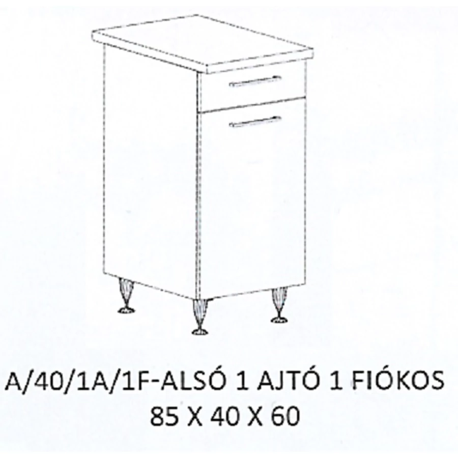 DORINA A/40/1A/1F-ALSÓ 1 ajtós 1 fiókos munkalapos elem - JOBBOS