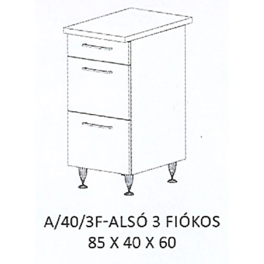 HELGA A/40/3F-ALSÓ 3 fiókos munkalapos elem