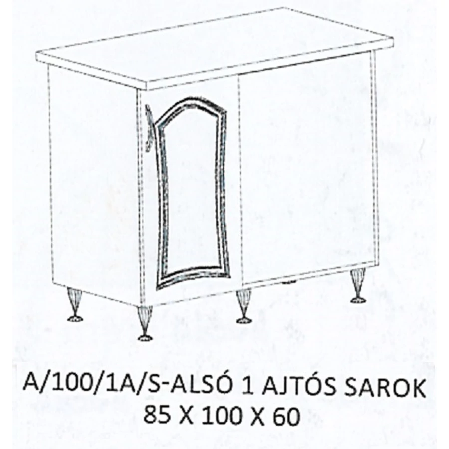 FLÓRA A/100/1A/S-ALSÓ 1 ajtós munkalapos sarok elem JOBBOS