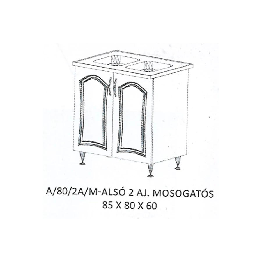 FLÓRA A/80/2A/M-ALSÓ 2 ajtós mosogatós elem-2 medencés Ttálas mosogatóval
