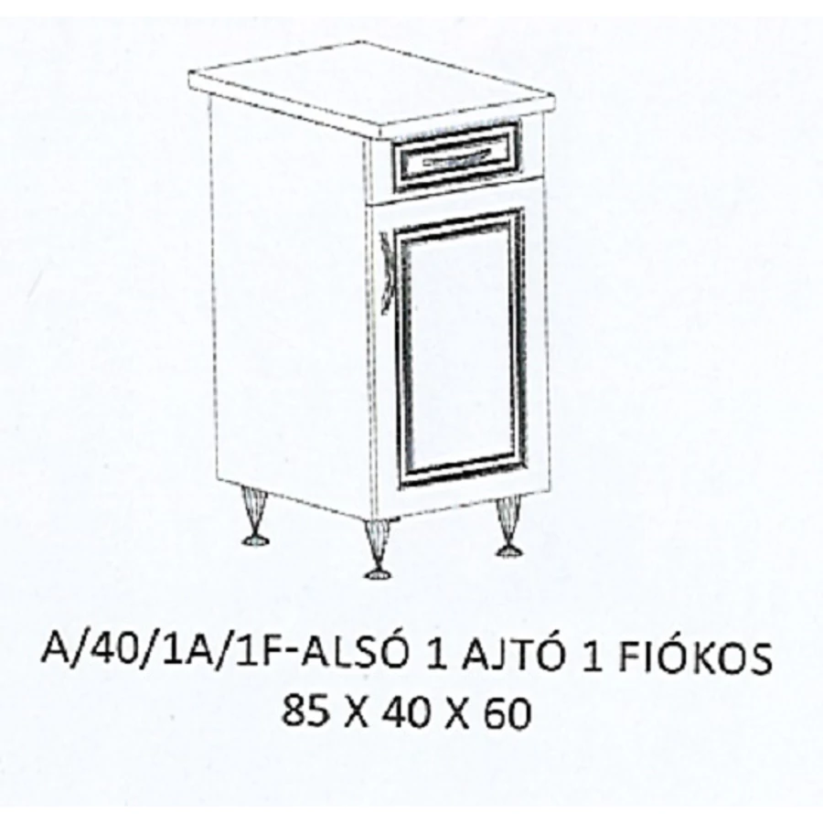 ORSI A/40/1A/1F-ALSÓ 1 ajtós 1 fiókos munkalapos elem - JOBBOS
