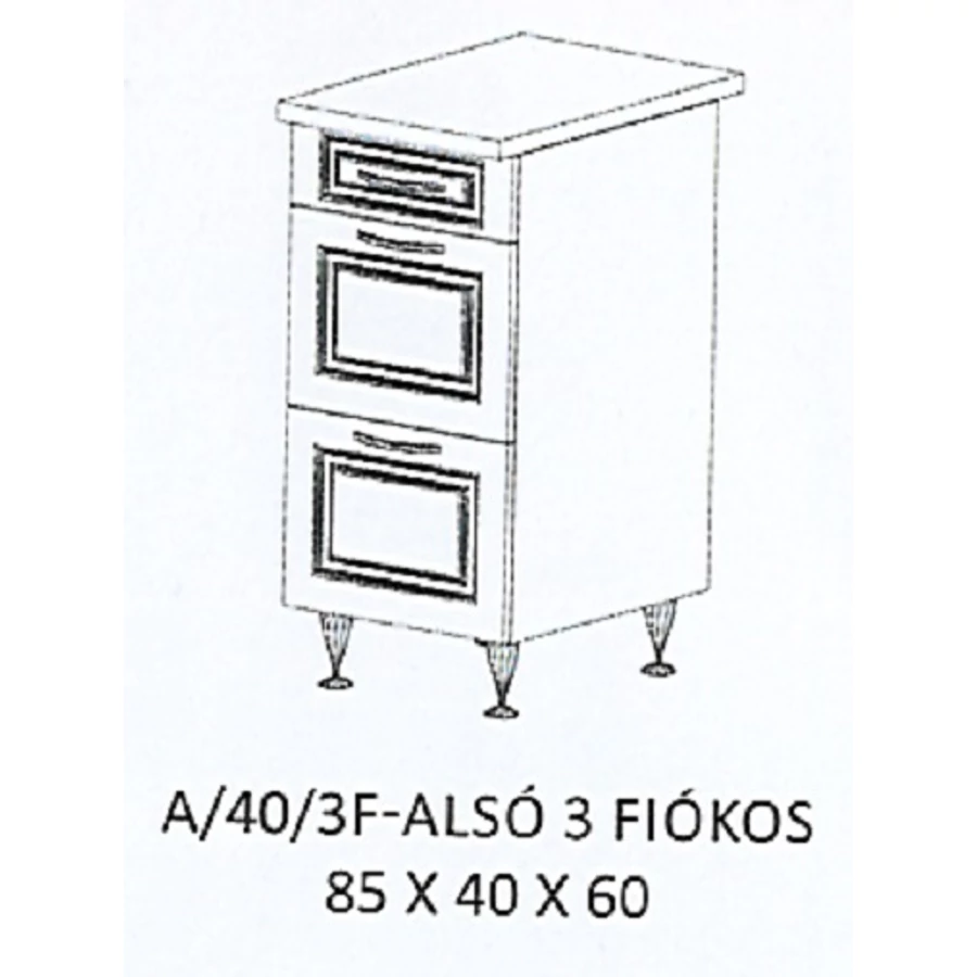 ORSI A/40/3F-ALSÓ 3 fiókos munkalapos elem