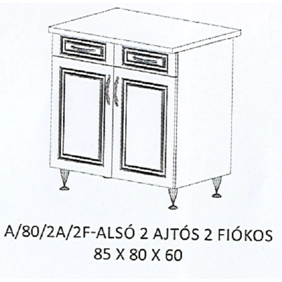 ORSI A/80/2A/2F-ALSÓ 2 ajtós 2 fiókos munkalapos elem