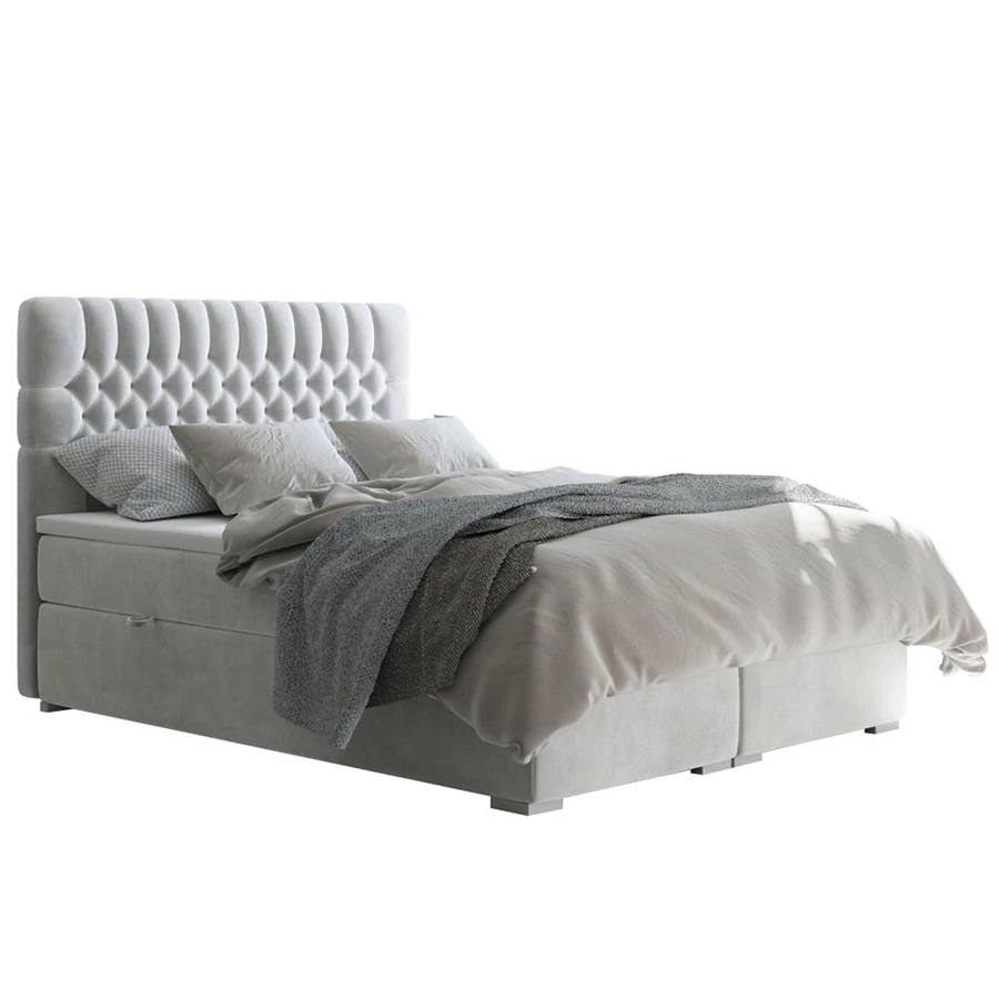 FONDA Boxspring franciaágy 160x200 cm - Világosszürke Mono 244
