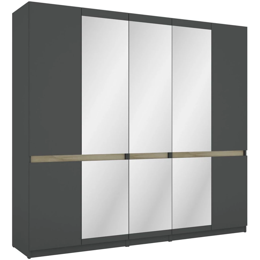 BOSS 225 cm nyílóajtós gardrób 3 TÜKÖRREL - Matt Sötétszürke / Artisan Tölgy