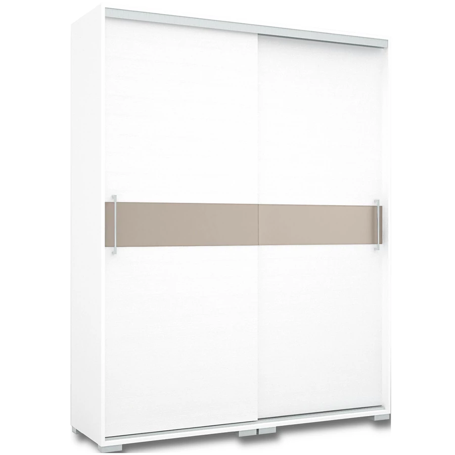 CITY 160 cm tolóajtós polcos gardrób - Rusztik Fehér / Fehér / Magasfényű Beige