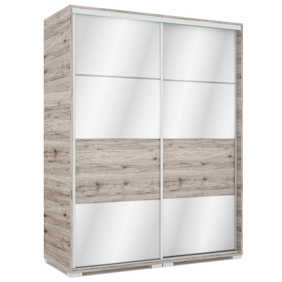 MIRROR 160 cm tükrös tolóajtós gardrób - San Remo / Magasfényű San Remo betét