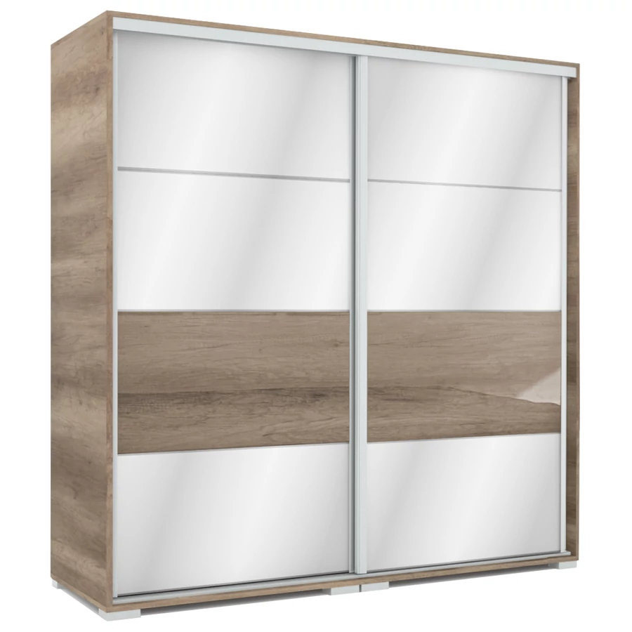 MIRROR 200 cm tükrös tolóajtós gardrób - Canyon Tölgy / Magasfényű Canyon Tölgy betét