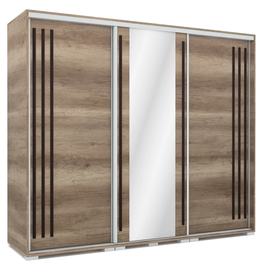 SZANDRA 239 cm tolóajtós gardrób 1 TÜKÖRREL - Canyon Tölgy / Wenge