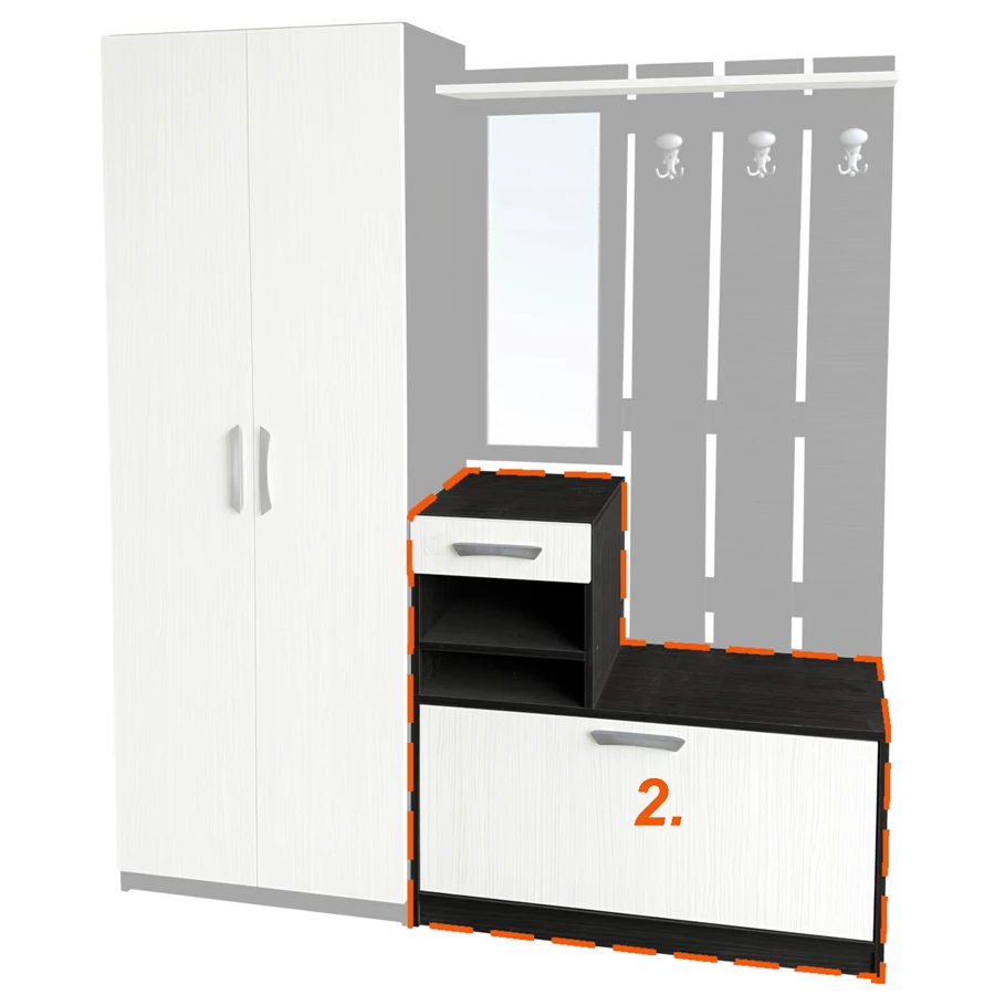 AMSTERDAM előszobaszekrény 2. elem - Nero / Bianco