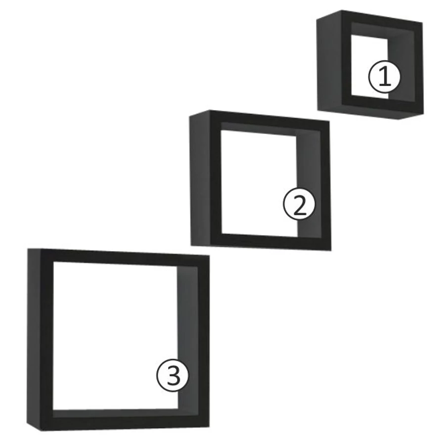 KVADRO NEW 3 darabos polc szett - Fekete