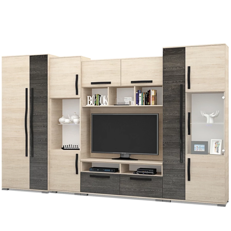 ATLANTA nappali szekrénysor 330 cm LED világítással - Canterbury / Santana