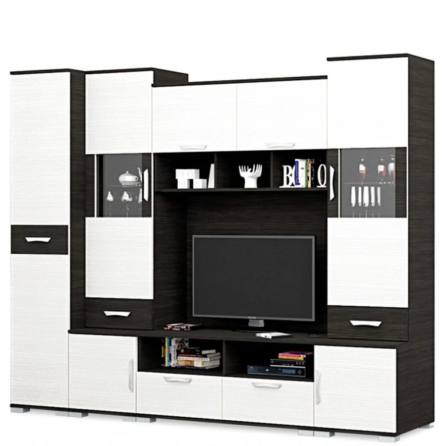 BASEL nappali szekrénysor 265 cm LED világítással - Nero / Bianco