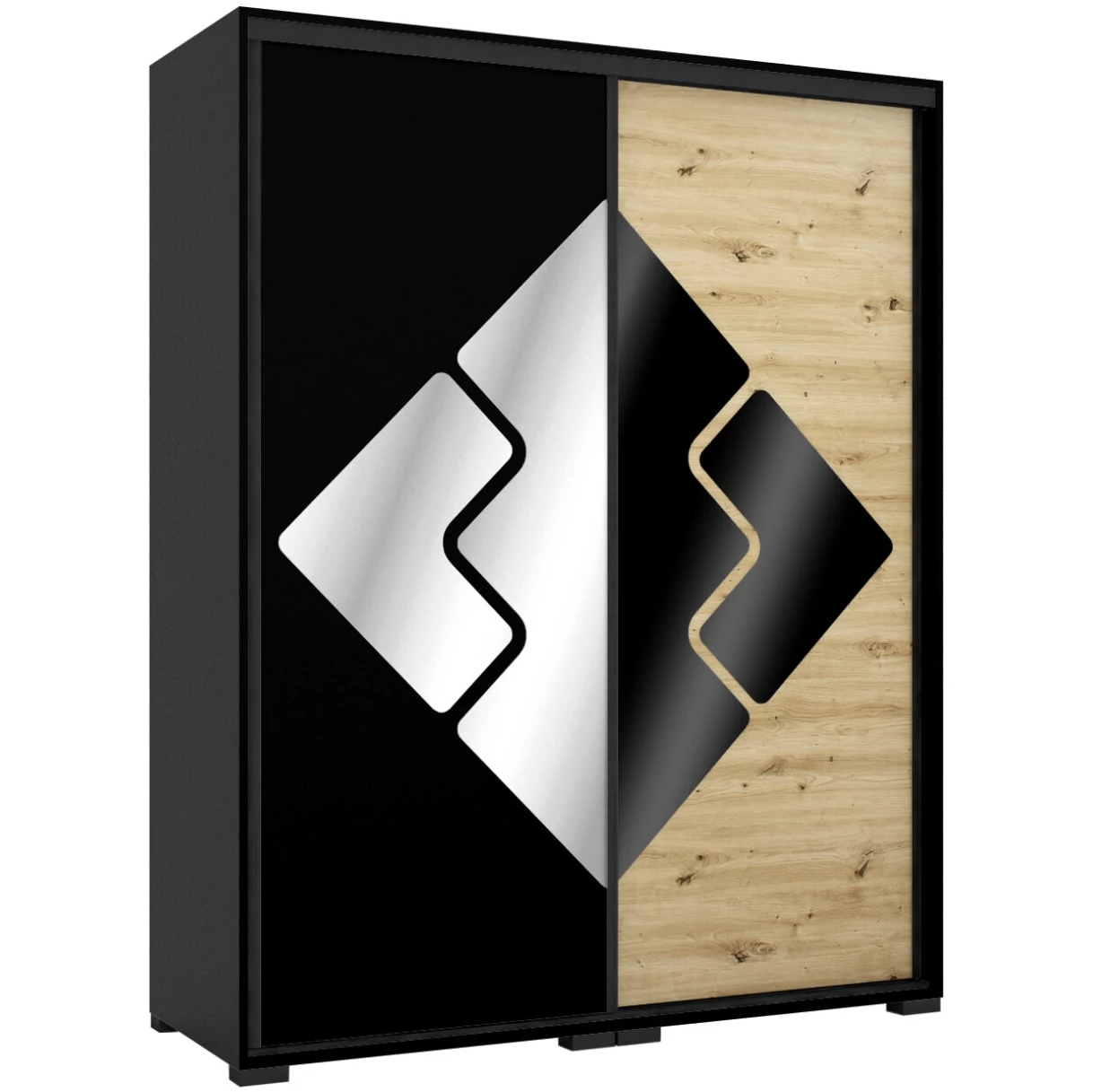 DOVER 160 cm tolóajtós gardrób - Matt Fekete-Artisan / Tükör-MF.Fekete / Fekete profil