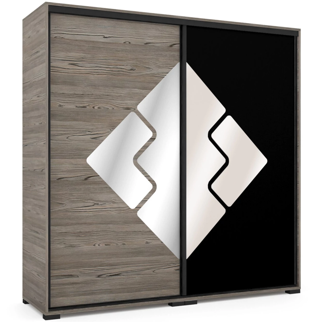 DOVER 200 cm tolóajtós gardrób - Sötét Katthult-Matt Fekete / Tükör-MF.Latte / Fekete profil