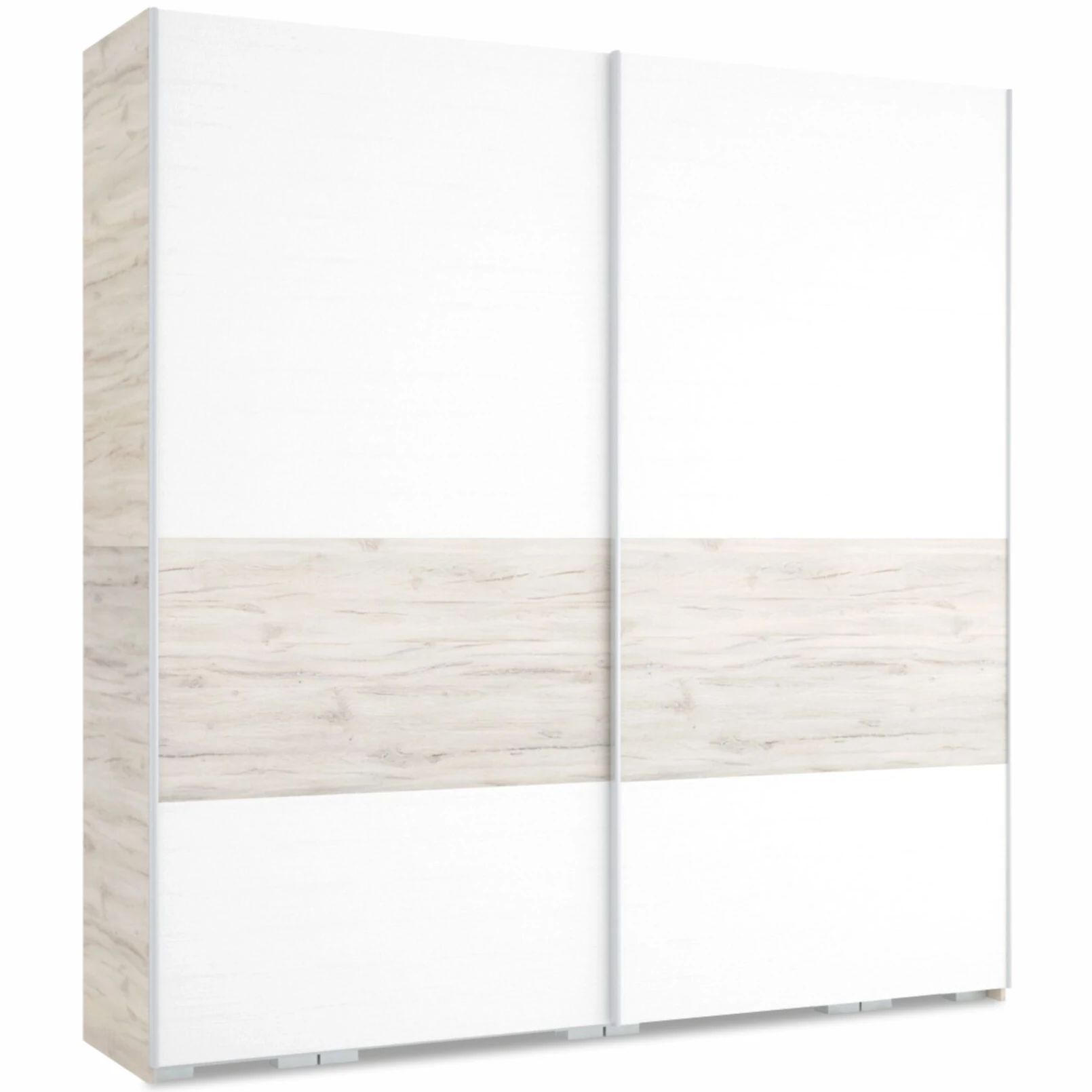 FŐNIX 234 cm tolóajtós gardrób - Justus Tölgy / Rusztik Fehér / Szürke profil