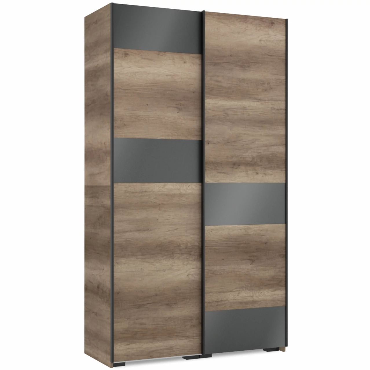 FŐNIX 134 cm magasfényű gardrób - Canyon Tölgy / MF. Antracit / Fekete profil