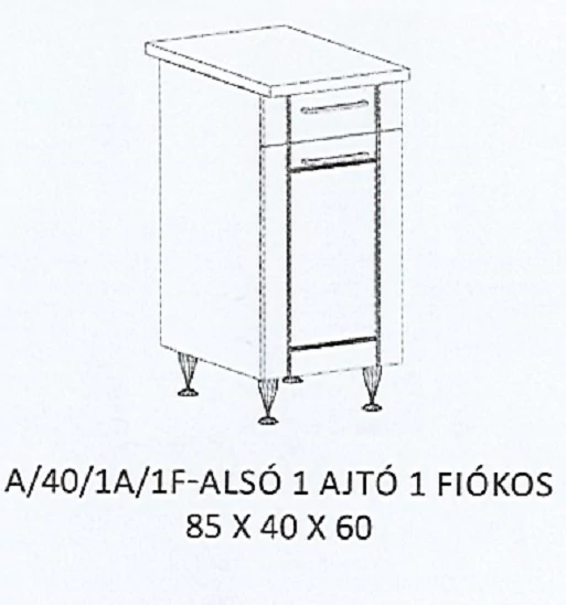ALÍZ A/40/1A/1F-ALSÓ 1 ajtós 1fiókos munkalapos elem - JOBBOS