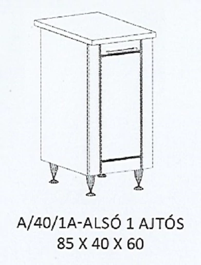 ALÍZ A/40/1A-ALSÓ 1 ajtós munkalapos elem - JOBBOS