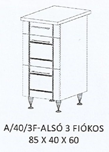 ALÍZ A/40/3F-ALSÓ 3 fiókos munkalapos elem