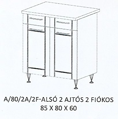 ALÍZ A/80/2A/2F-ALSÓ 2 ajtós 2 fiókos munkalapos elem
