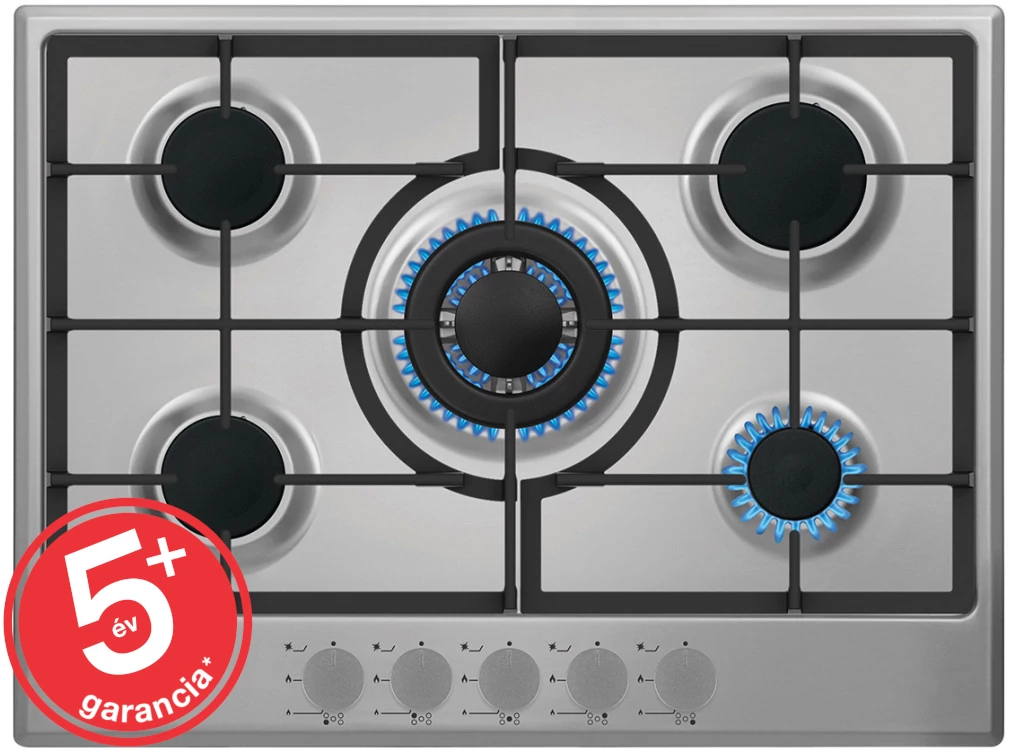 EVIDO VALEO 70X gáz főzőlap WOK égővel, inox, 70 cm, öntöttvas edénytartók