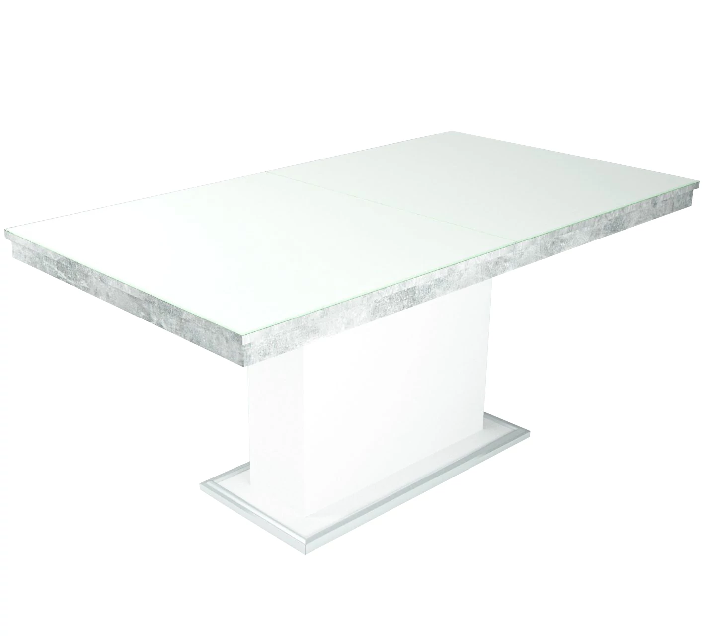 FLÓRA PLUSZ asztal 160(+40)cm - Beton-Fehér / Magasfényű Fehér