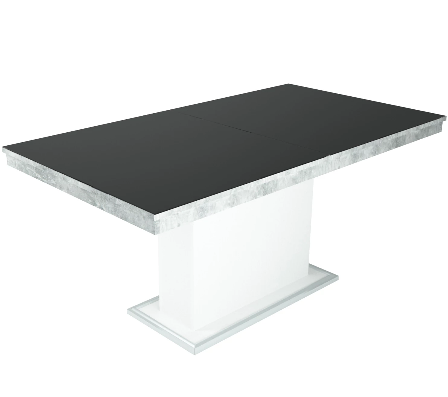 FLÓRA PLUSZ asztal 160(+40)cm - Beton-Fehér / Magasfényű Fekete
