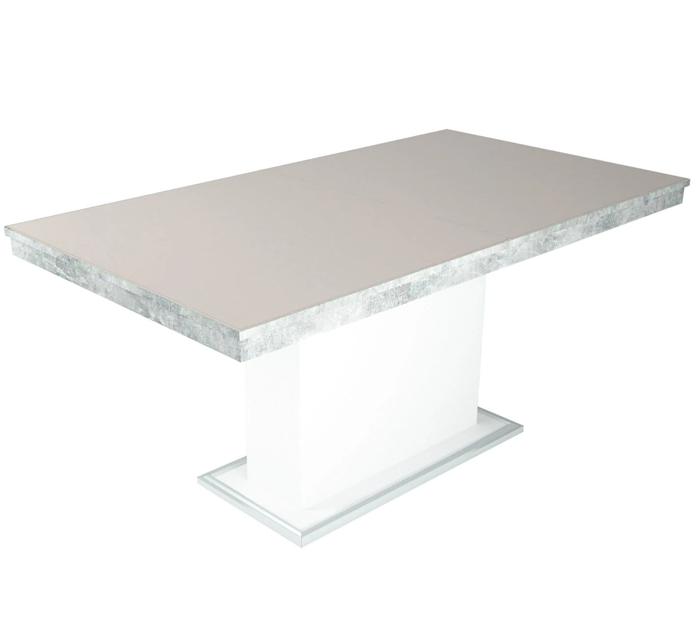 FLÓRA PLUSZ asztal 160(+40)cm - Beton-Fehér / Magasfényű Latte