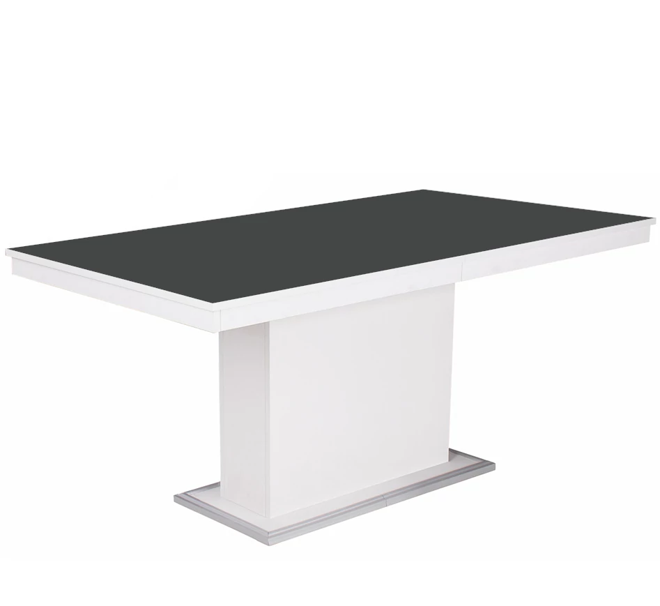 FLÓRA PLUSZ asztal 160(+40)cm - Rusztik Fehér / Magasfényű Fekete