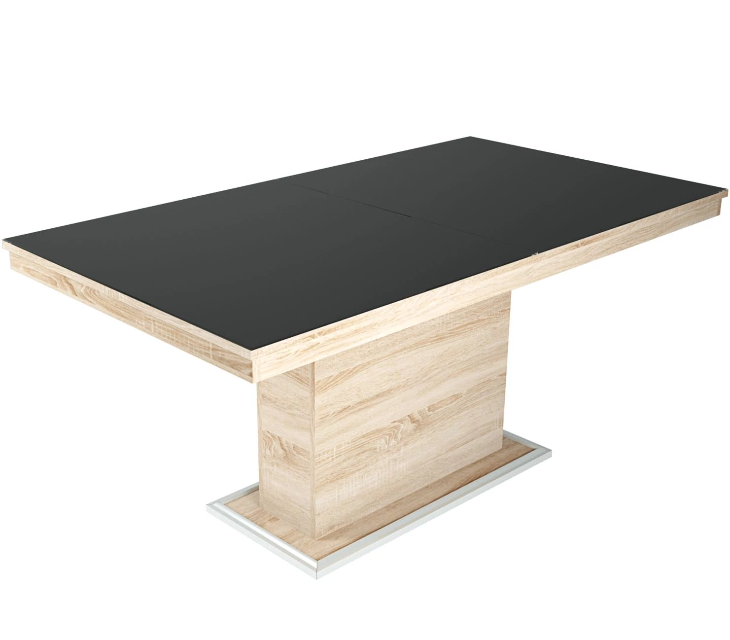 FLÓRA PLUSZ asztal 160(+40)cm - Sonoma Tölgy / Magasfényű Fekete