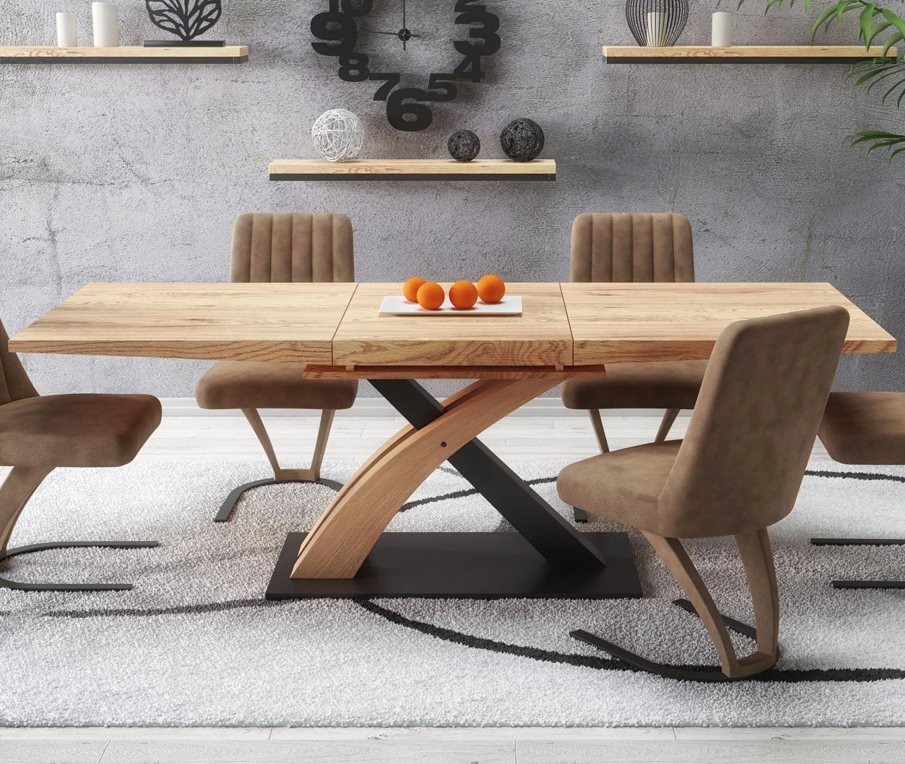 SANDOR 3 asztal 160(+60)cm - Arany Tölgy / Fekete