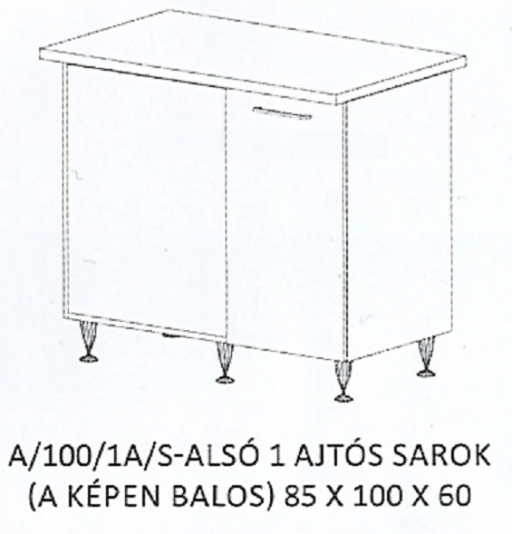 ANIKÓ A/100/1A/S-ALSÓ 1 ajtós munkalapos sarok elem BALOS