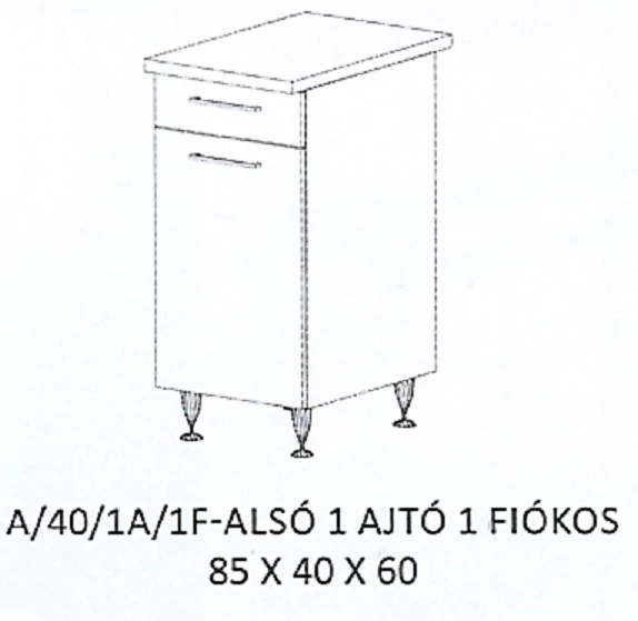 DORINA A/40/1A/1F-ALSÓ 1 ajtós 1 fiókos munkalapos elem - BALOS