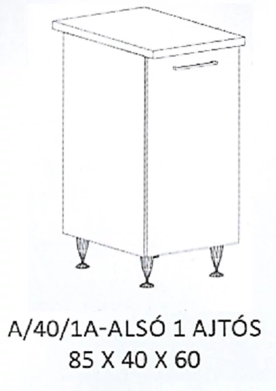 ANIKÓ A/40/1A-ALSÓ 1 ajtós munkalapos elem - JOBBOS