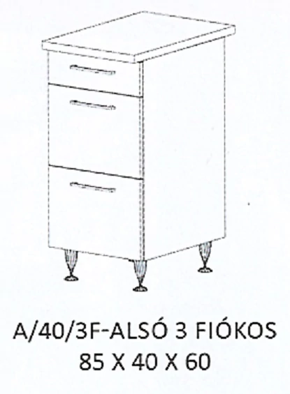 HELGA A/40/3F-ALSÓ 3 fiókos munkalapos elem