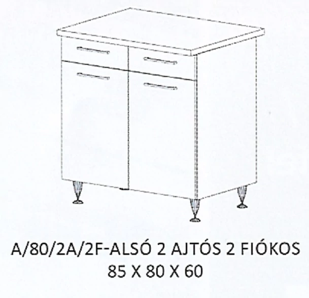 DORINA A/80/2A/2F-ALSÓ 2 ajtós 2 fiókos munkalapos elem