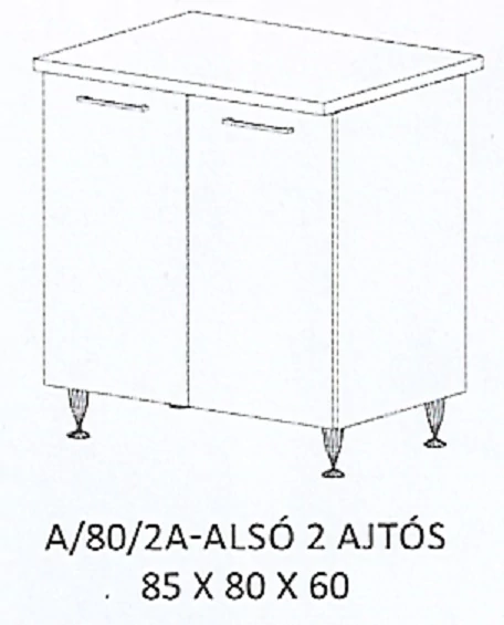 DORINA A/80/2A-ALSÓ 2 ajtós munkalapos elem