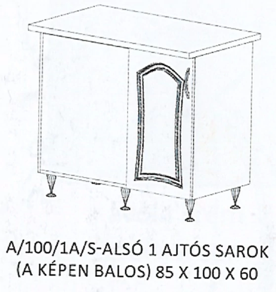 FLÓRA A/100/1A/S-ALSÓ 1 ajtós munkalapos sarok elem BALOS