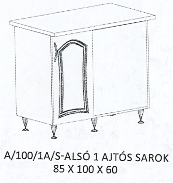 FLÓRA A/100/1A/S-ALSÓ 1 ajtós munkalapos sarok elem JOBBOS