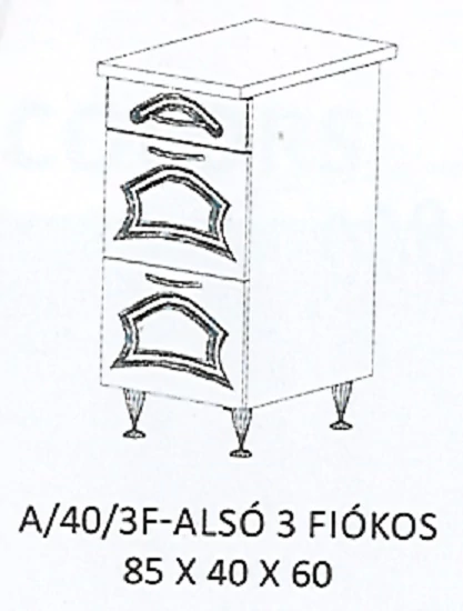 FLÓRA A/40/3F-ALSÓ 3 fiókos munkalapos elem