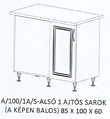 ORSI A/100/1A/S-ALSÓ 1 ajtós munkalapos sarok elem BALOS