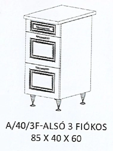 ORSI A/40/3F-ALSÓ 3 fiókos munkalapos elem