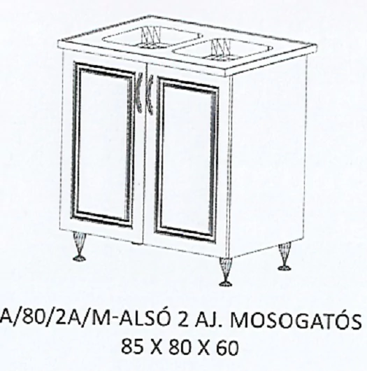 ORSI A/80/2A/M-ALSÓ 2 ajtós mosogatós munkalapos elem-2 medencés Ttálas mosogatóval